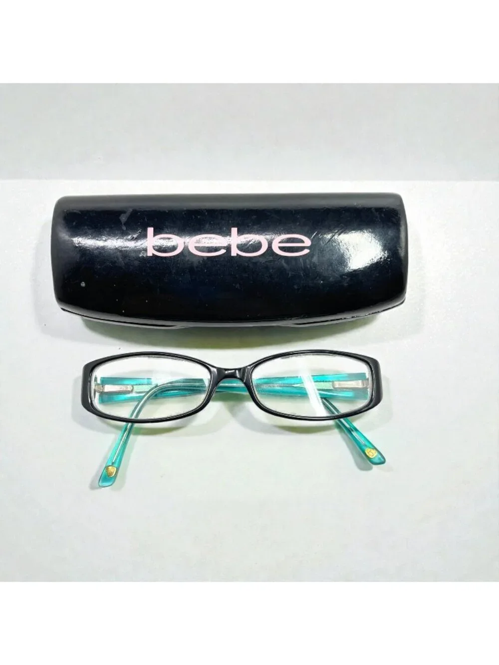 Bebe Women's Rectangular Reading Glasses Black & Teal Glasses With Hard Case